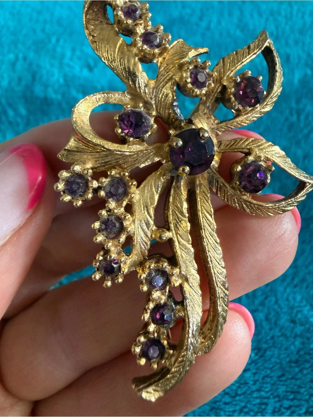 Vintage gold-tone floral spray brooch